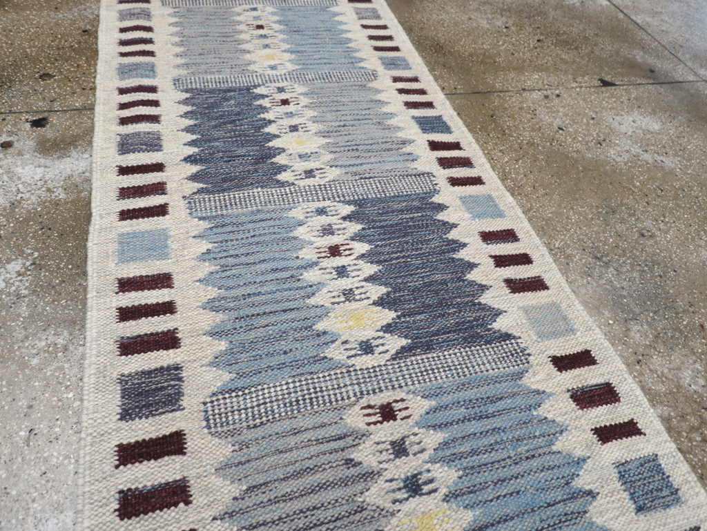 Swedish Inspired Contemporary Turkish Flatweave Runner, No.32203 - Staging