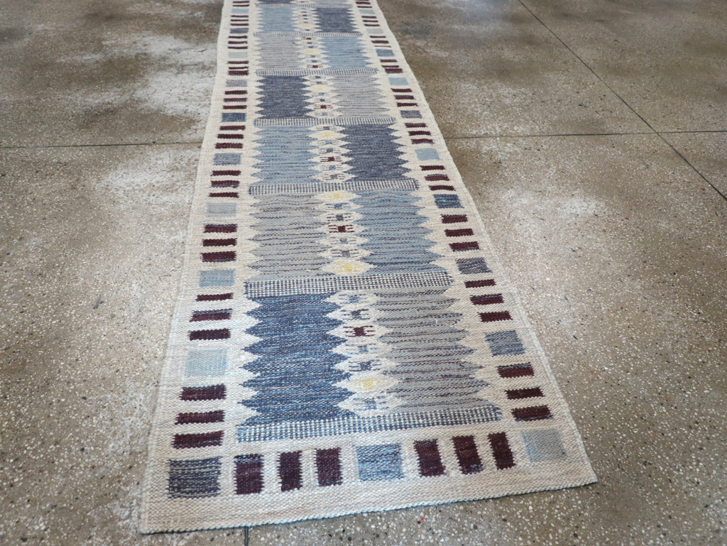Swedish Inspired Contemporary Turkish Flatweave Runner, No.32203 - Staging