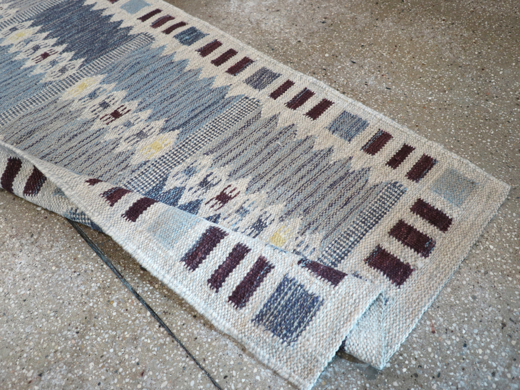 Swedish Inspired Contemporary Turkish Flatweave Runner, No.32203 - Staging