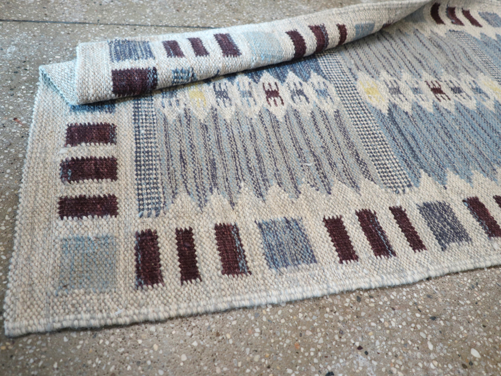 Swedish Inspired Contemporary Turkish Flatweave Runner, No.32203 - Staging