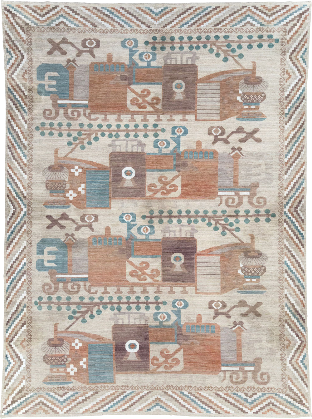 Modern East Turkestan Vase Khotan Room Size Carpet, No.32207 - Staging