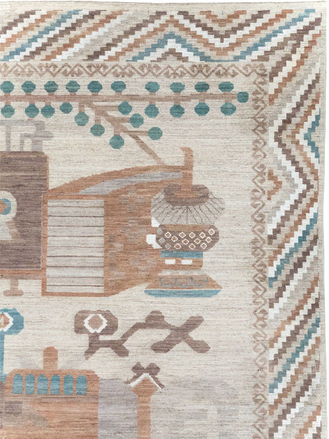 Modern East Turkestan Vase Khotan Room Size Carpet, No.32207 - Staging