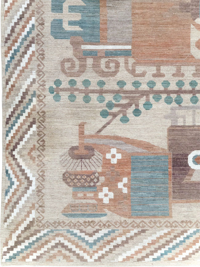 Modern East Turkestan Vase Khotan Room Size Carpet, No.32207 - Staging