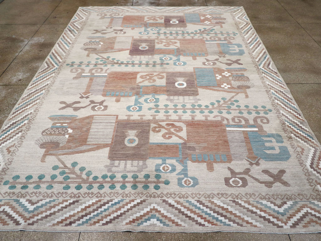 Modern East Turkestan Vase Khotan Room Size Carpet, No.32207 - Staging