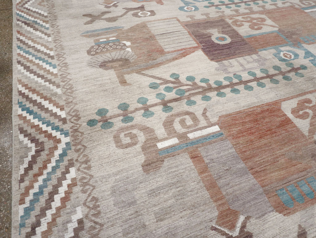 Modern East Turkestan Vase Khotan Room Size Carpet, No.32207 - Staging