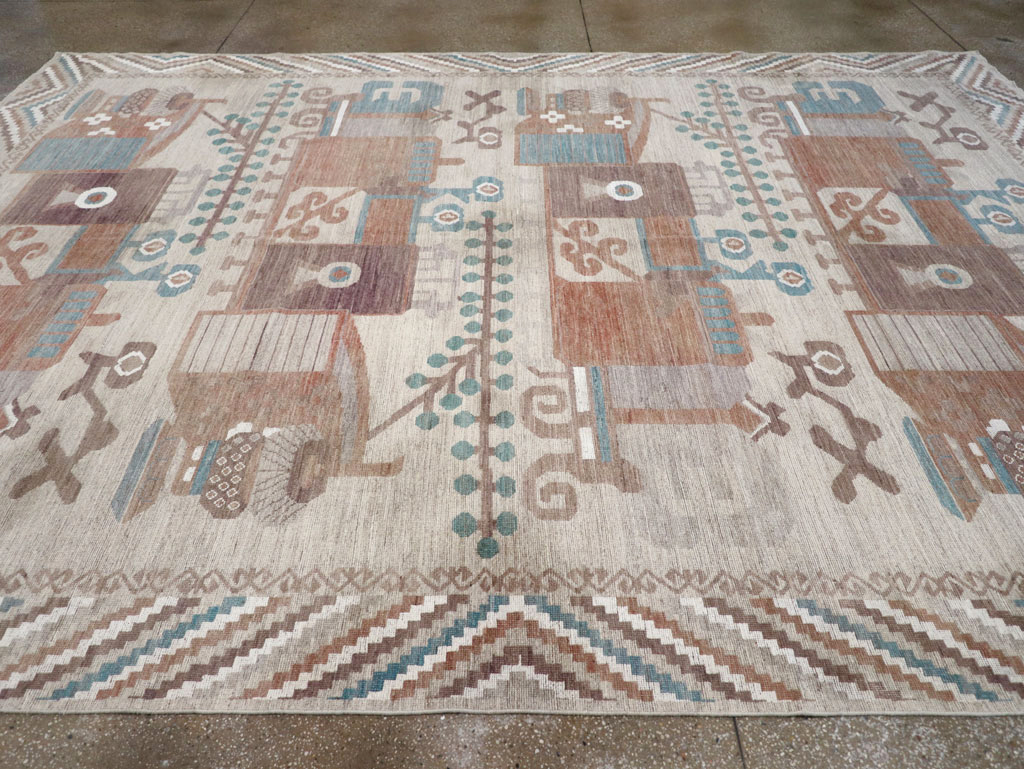 Modern East Turkestan Vase Khotan Room Size Carpet, No.32207 - Staging