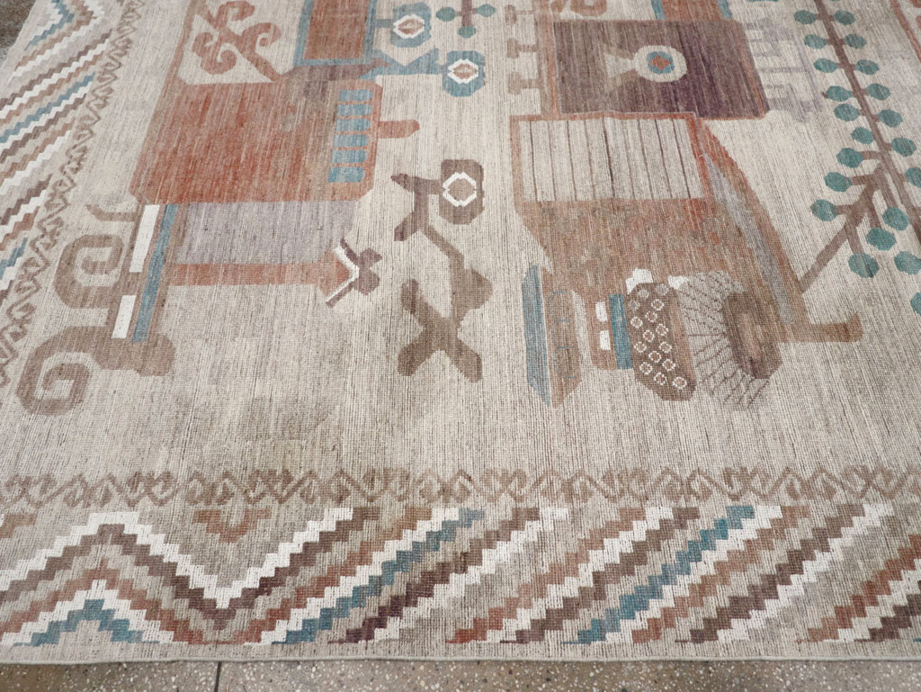 Modern East Turkestan Vase Khotan Room Size Carpet, No.32207 - Staging