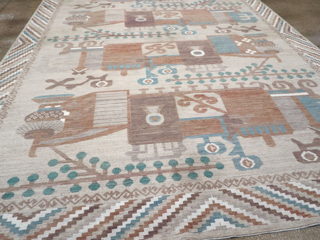 Modern East Turkestan Vase Khotan Room Size Carpet, No.32207 - Staging