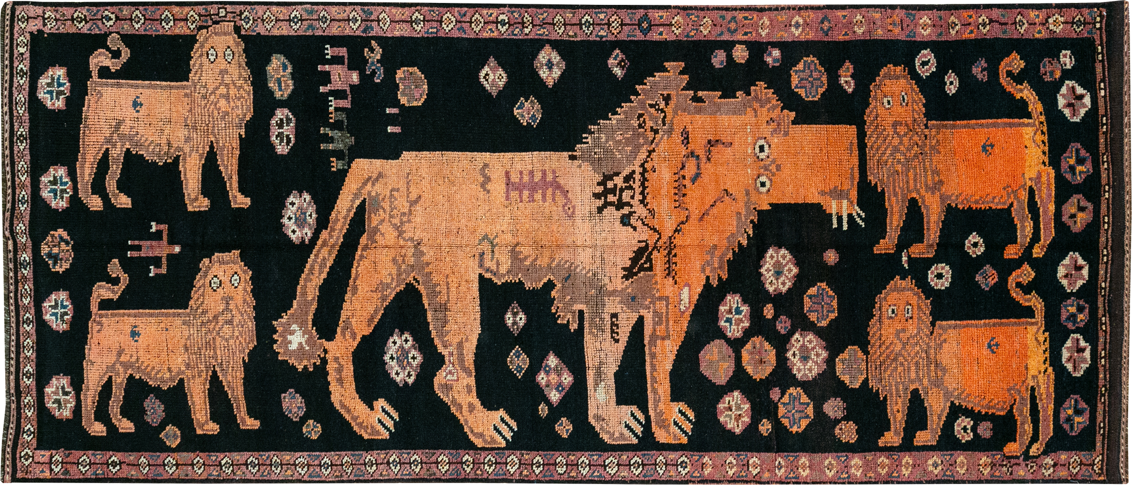 Vintage Turkish Anatolian Pictorial Gallery Rug, No.32214 - Staging