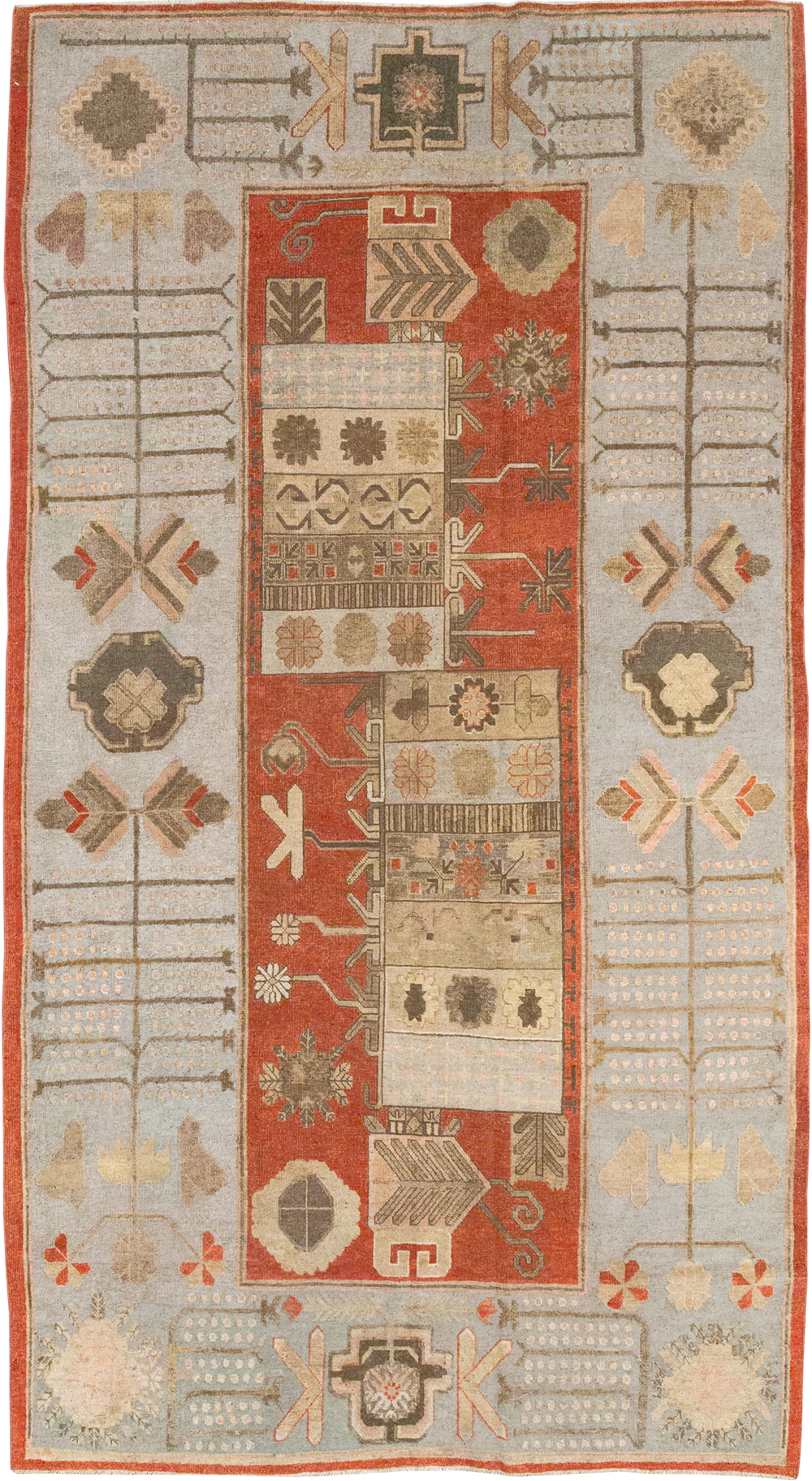 Antique East Turkestan Khotan Accent Carpet, No.32215 - Staging