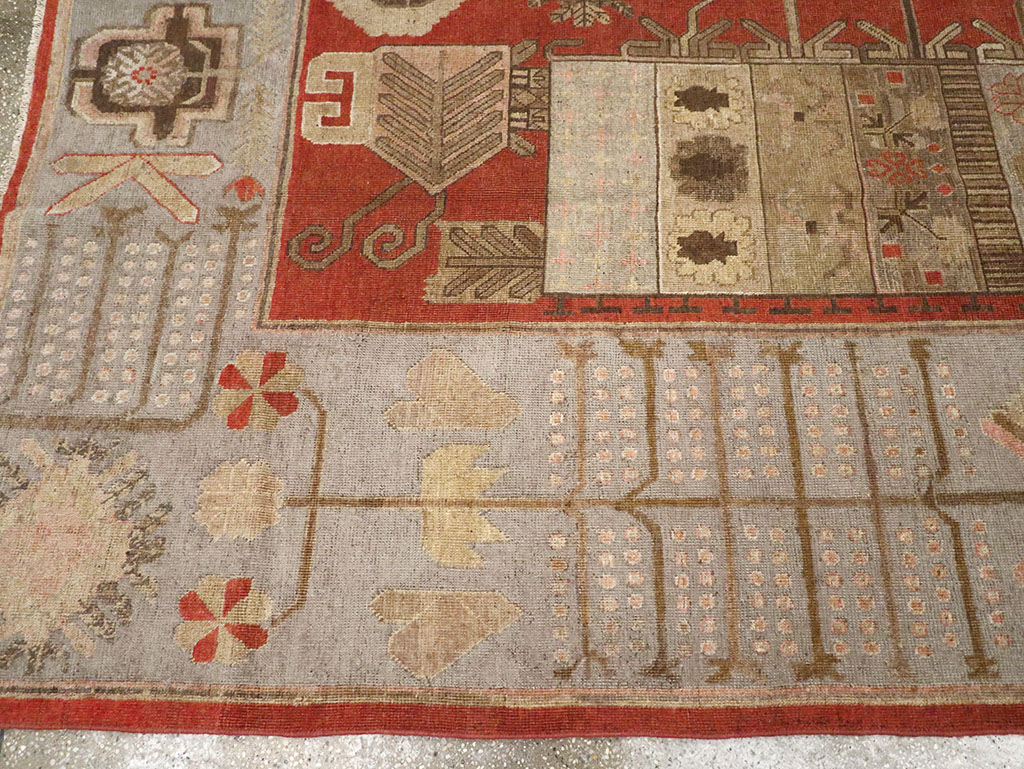 Antique East Turkestan Khotan Accent Carpet, No.32215 - Staging