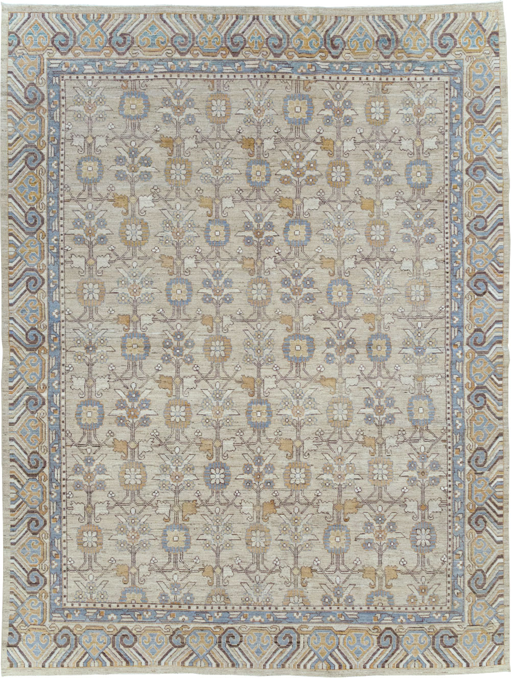 Modern East Turkestan Khotan Room Size Carpet, No.32218 - Staging