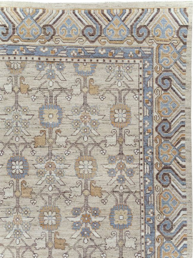 Modern East Turkestan Khotan Room Size Carpet, No.32218 - Staging