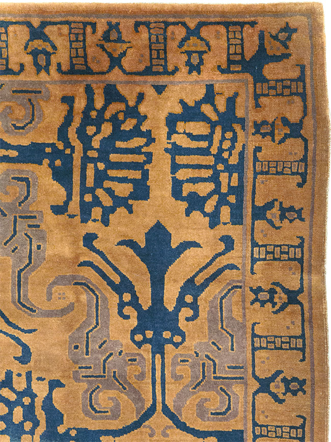 Vintage Chinese Art Deco Accent Carpet, No.32223 - Staging