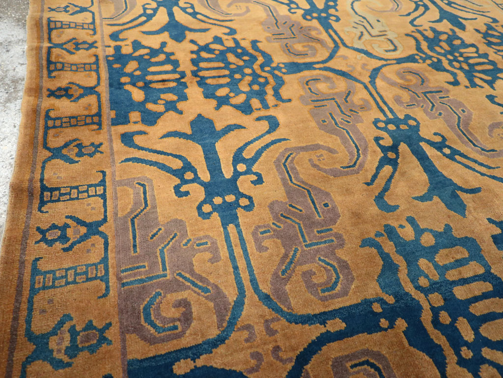 Vintage Chinese Art Deco Accent Carpet, No.32223 - Staging