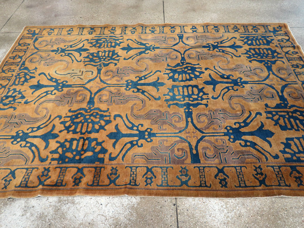 Vintage Chinese Art Deco Accent Carpet, No.32223 - Staging