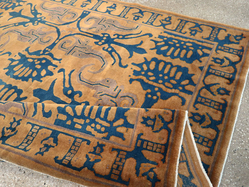 Vintage Chinese Art Deco Accent Carpet, No.32223 - Staging
