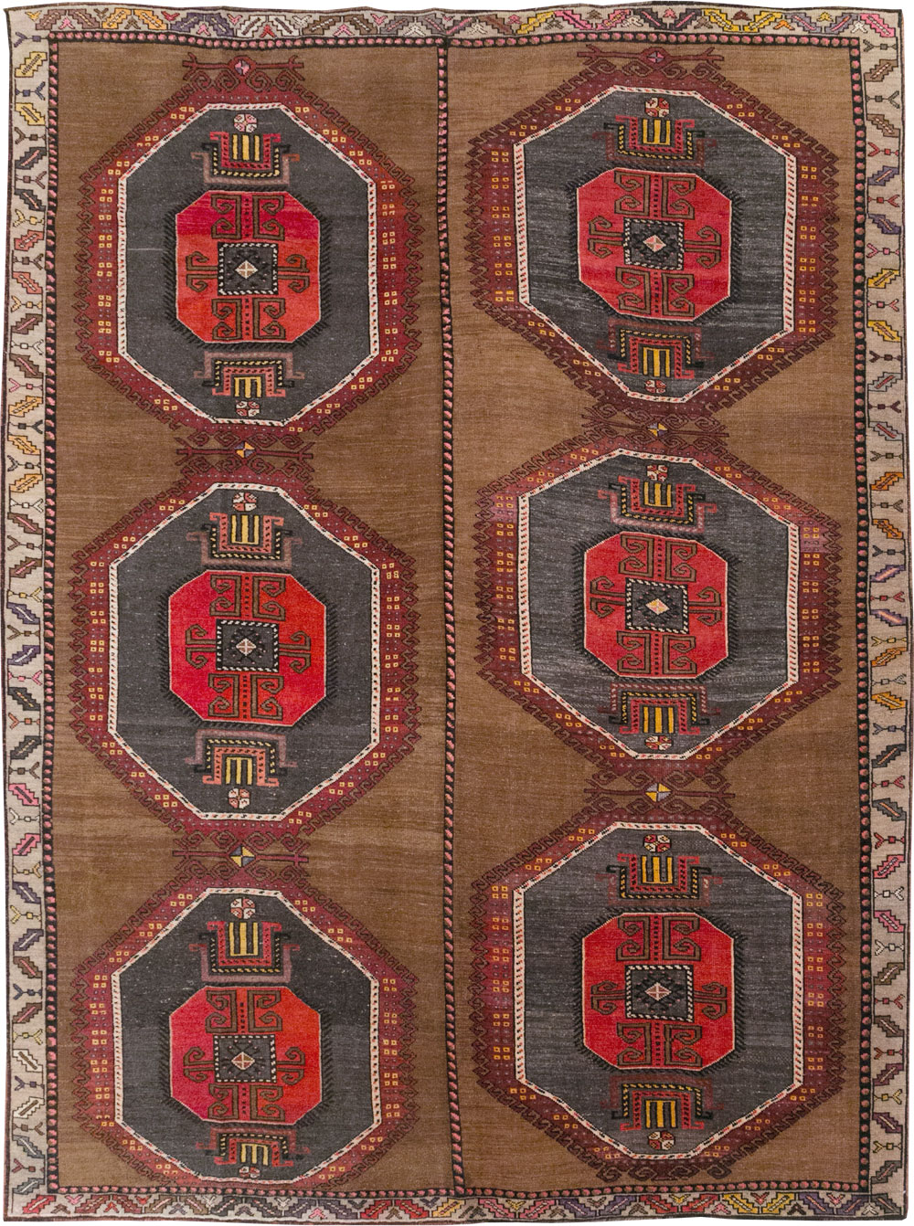Vintage Turkish Tribal Room Size Carpet, No.32226 - Staging