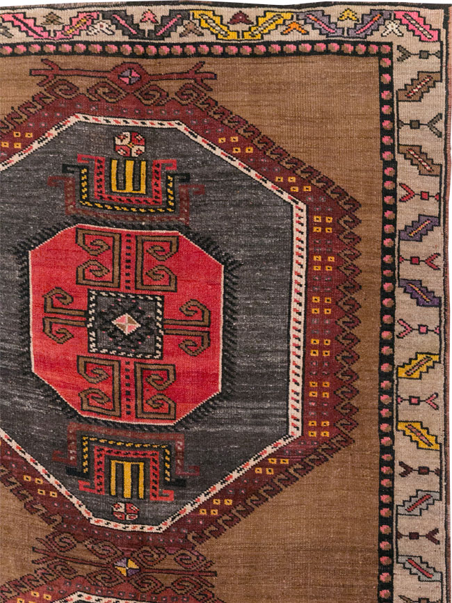 Vintage Turkish Tribal Room Size Carpet, No.32226 - Staging