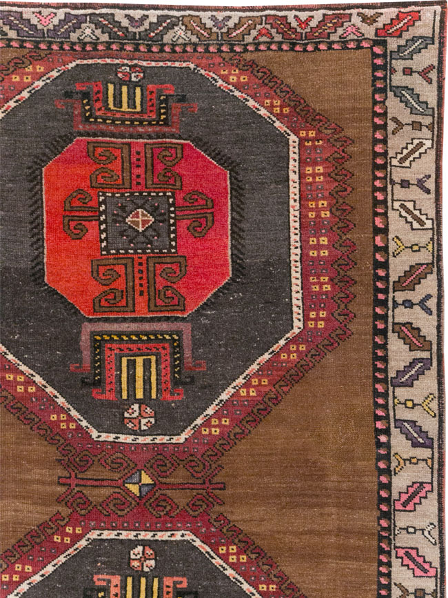 Vintage Turkish Tribal Room Size Carpet, No.32226 - Staging