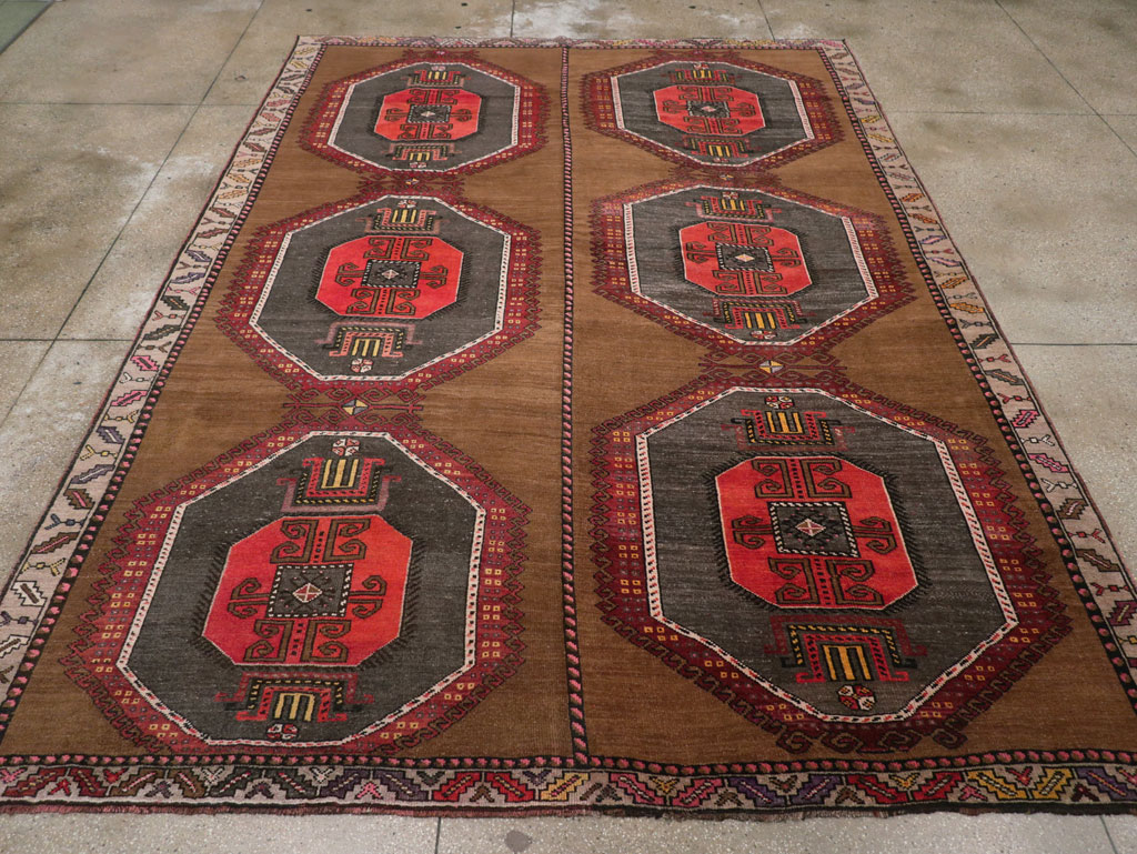 Vintage Turkish Tribal Room Size Carpet, No.32226 - Staging