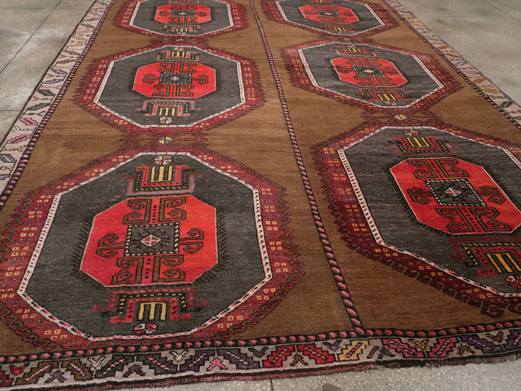 Vintage Turkish Tribal Room Size Carpet, No.32226 - Staging