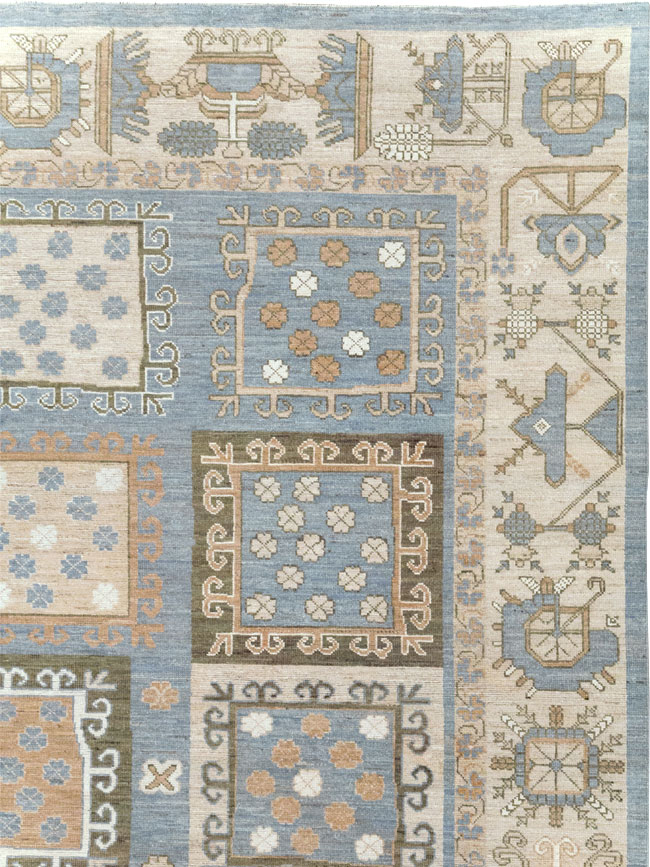 Modern East Turkestan Khotan Room Size Carpet, No.32249 - Staging