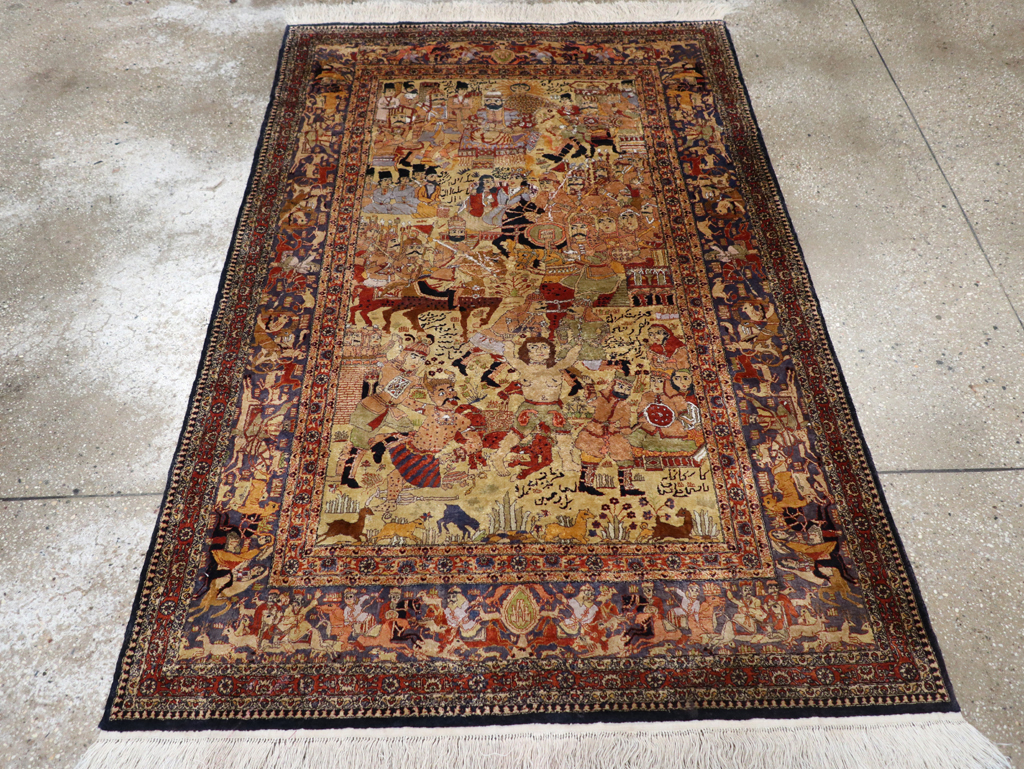 Vintage Chinese Silk Pictorial Accent Rug, No.32261 - Staging
