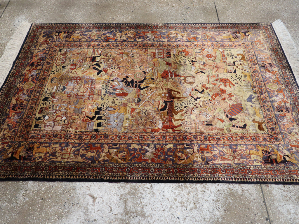 Vintage Chinese Silk Pictorial Accent Rug, No.32261 - Staging