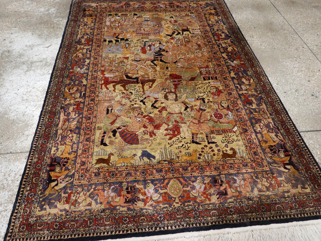 Vintage Chinese Silk Pictorial Accent Rug, No.32261 - Staging