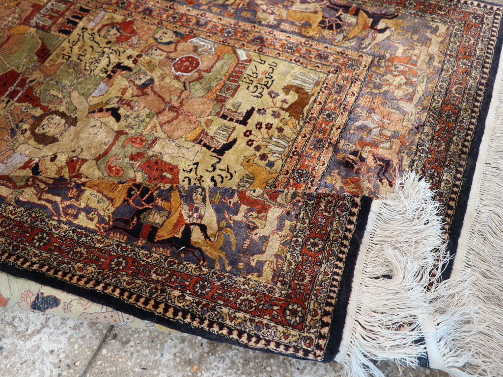 Vintage Chinese Silk Pictorial Accent Rug, No.32261 - Staging