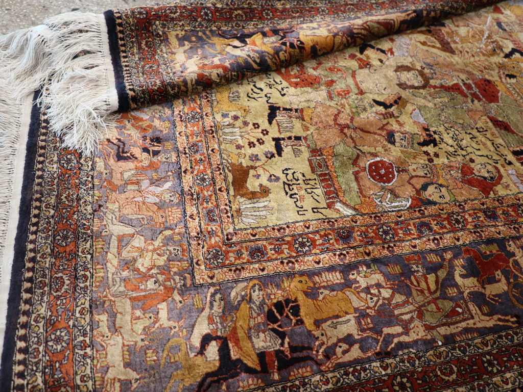 Vintage Chinese Silk Pictorial Accent Rug, No.32261 - Staging