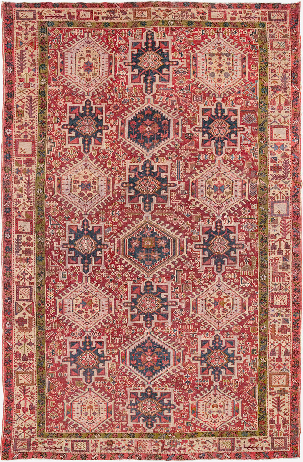 Vintage Persian Karajeh Room Size Carpet, No.32270 - Staging