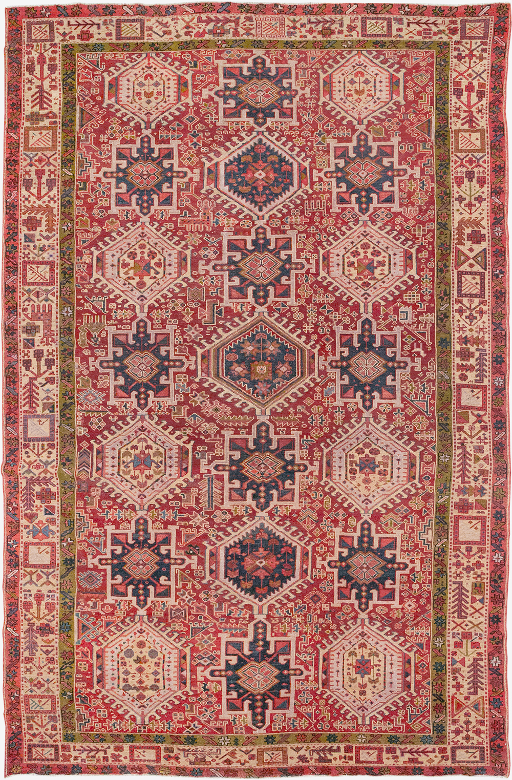 Vintage Persian Karajeh Room Size Carpet, No.32270 - Staging