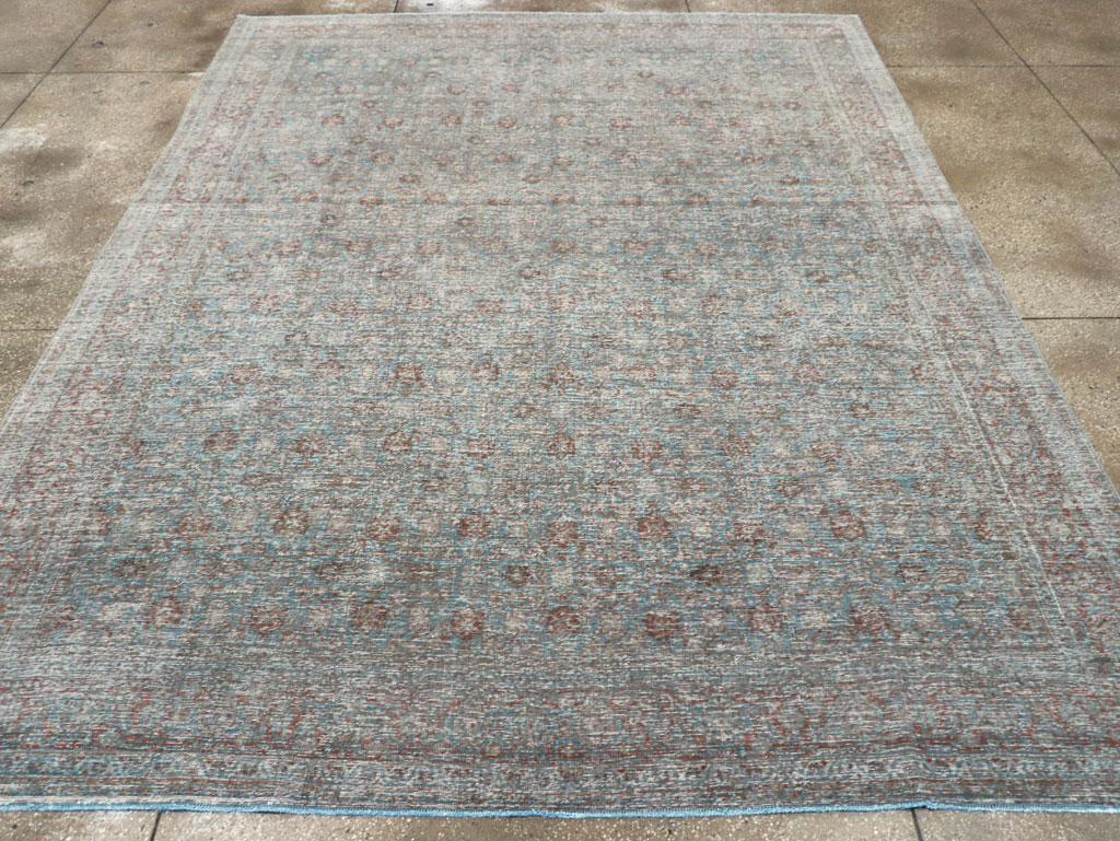 Distressed Vintage Persian Tabriz Room Size Carpet, No.32279 - Staging