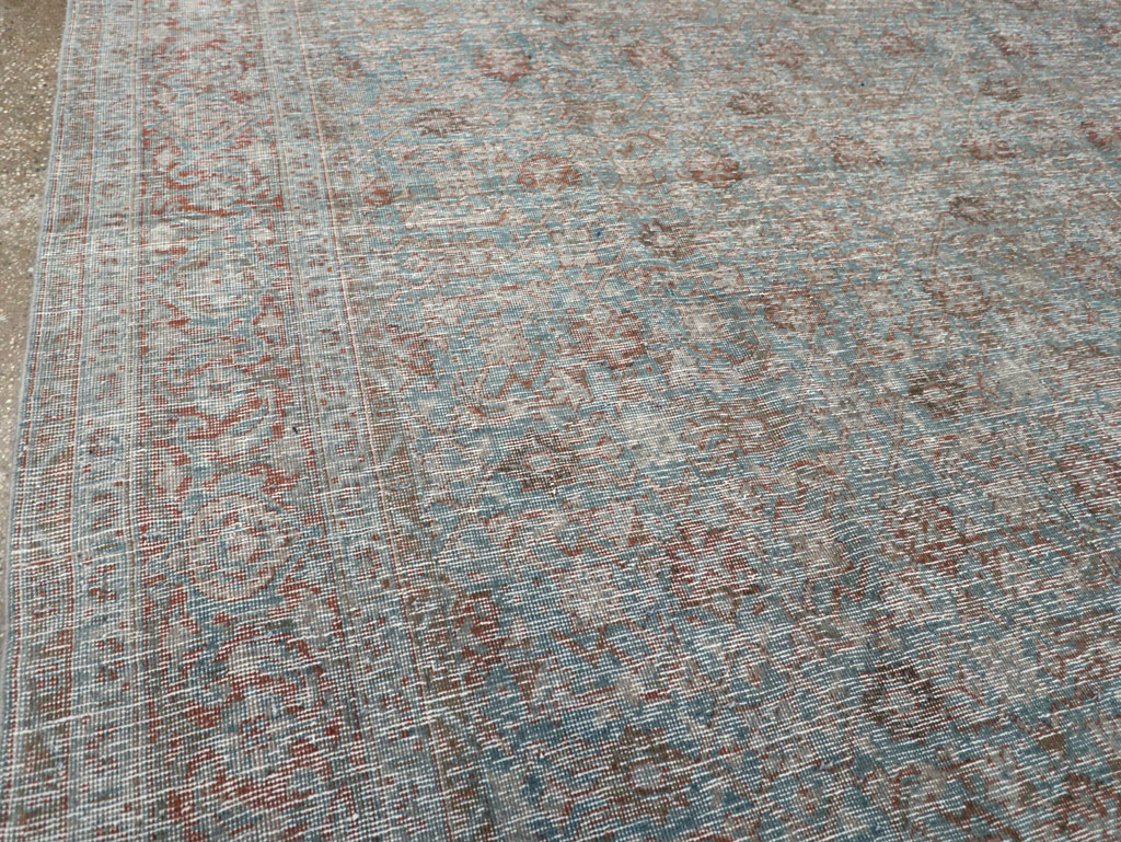 Distressed Vintage Persian Tabriz Room Size Carpet, No.32279 - Staging