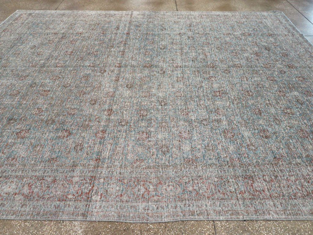 Distressed Vintage Persian Tabriz Room Size Carpet, No.32279 - Staging