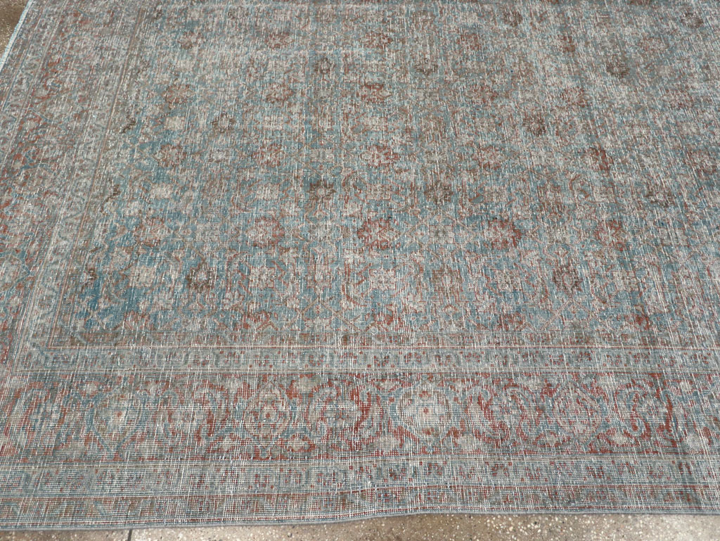Distressed Vintage Persian Tabriz Room Size Carpet, No.32279 - Staging