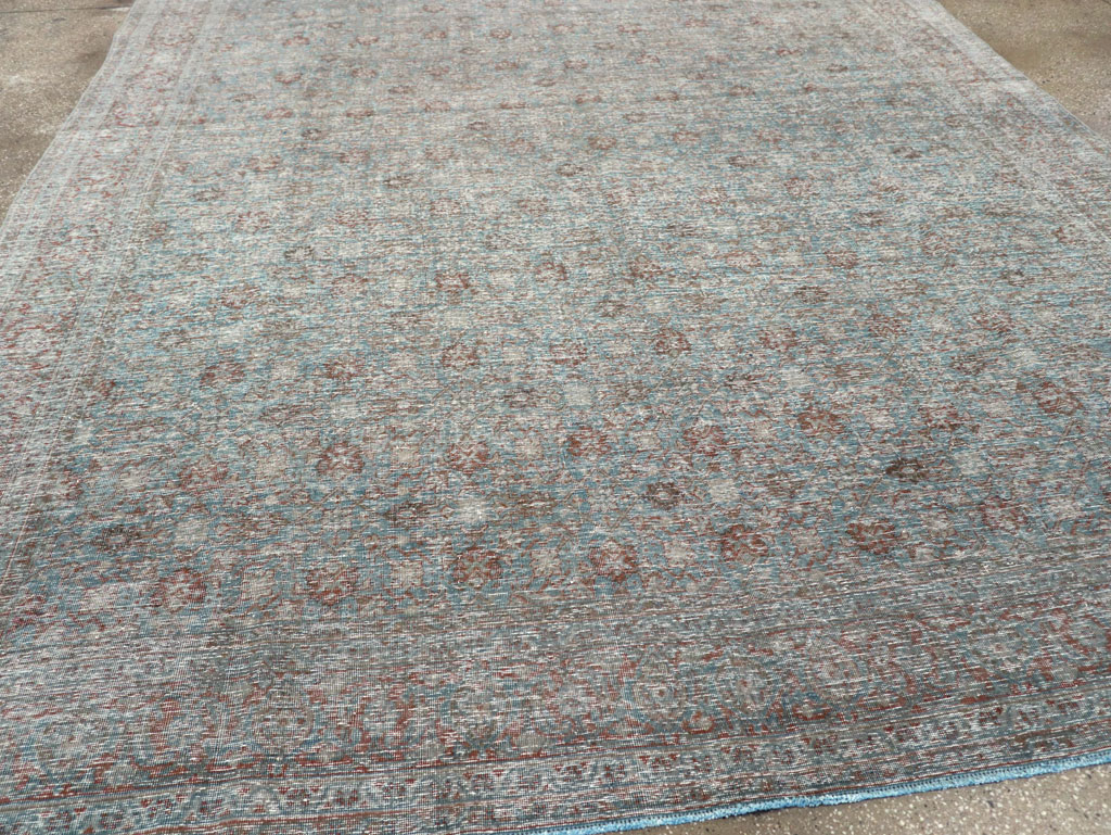 Distressed Vintage Persian Tabriz Room Size Carpet, No.32279 - Staging
