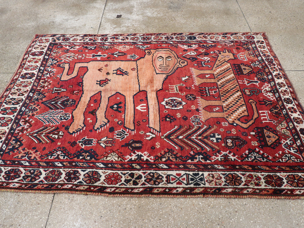 Antique Persian Shiraz Pictorial Accent Rug, No.32317 - Staging