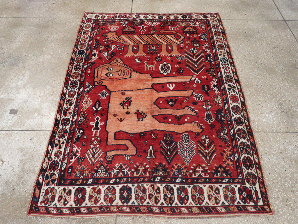 Antique Persian Shiraz Pictorial Accent Rug, No.32317 - Staging