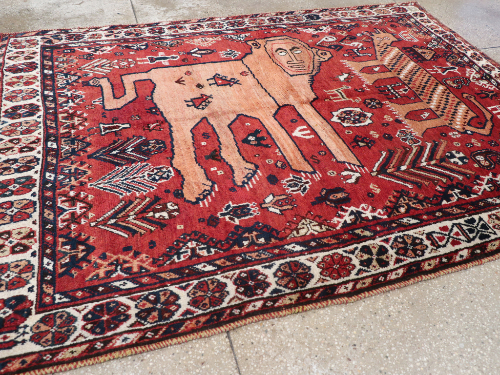 Antique Persian Shiraz Pictorial Accent Rug, No.32317 - Staging