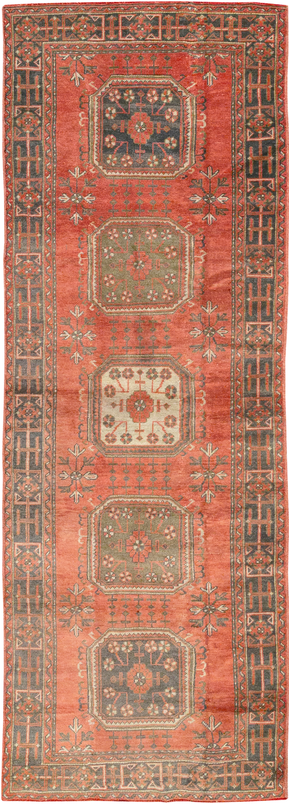 Vintage Turkish Oushak Wide Gallery Runner, No.32321 - Staging