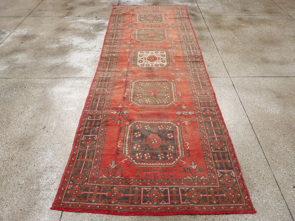 Vintage Turkish Oushak Wide Gallery Runner, No.32321 - Staging