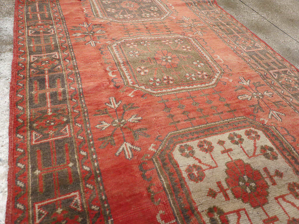 Vintage Turkish Oushak Wide Gallery Runner, No.32321 - Staging