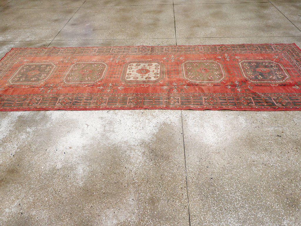 Vintage Turkish Oushak Wide Gallery Runner, No.32321 - Staging