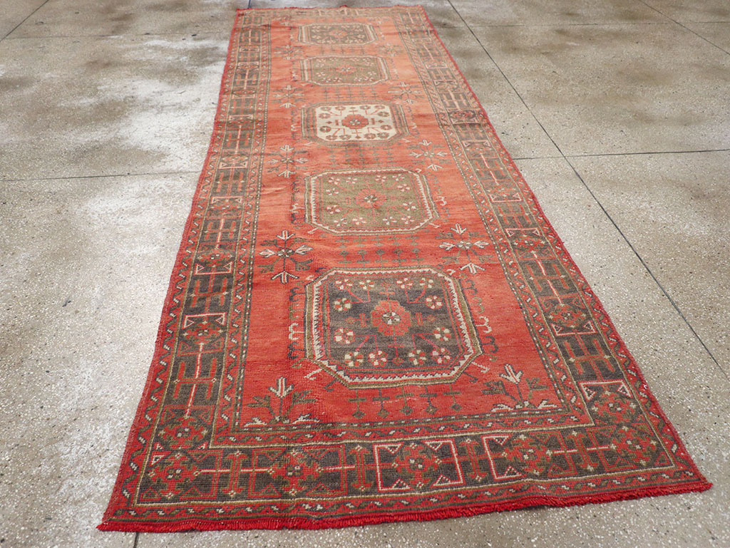 Vintage Turkish Oushak Wide Gallery Runner, No.32321 - Staging