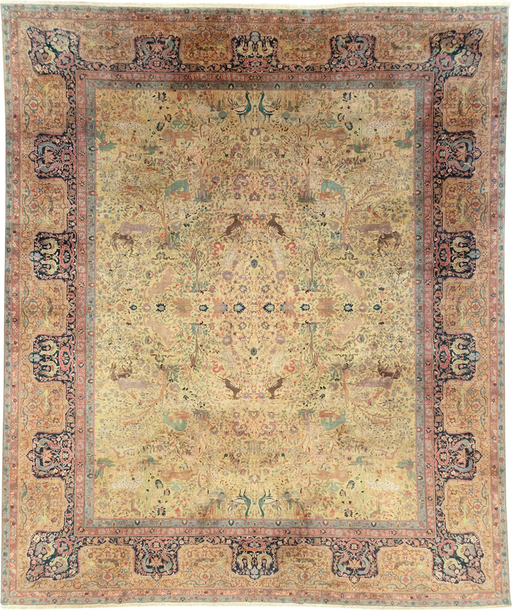Antique Indian Lahore Pictorial Large Room Size Carpet, No.32328 - Staging