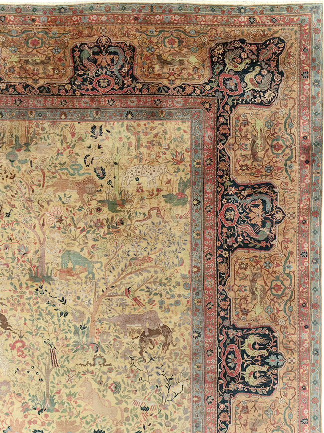 Antique Indian Lahore Pictorial Large Room Size Carpet, No.32328 - Staging