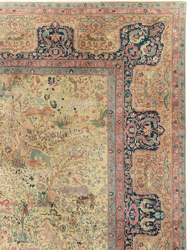 Antique Indian Lahore Pictorial Large Room Size Carpet, No.32328 - Staging
